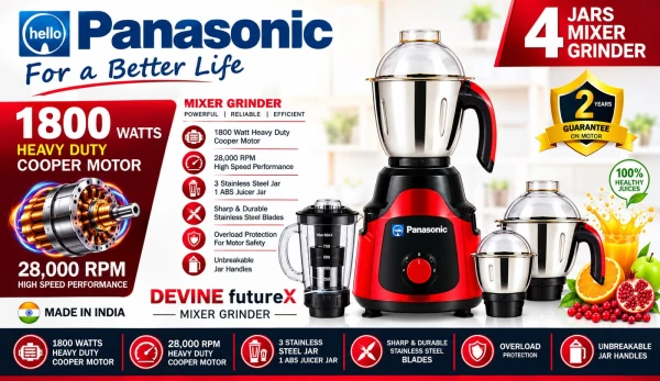 Hello Panasonic 1800 Watt (4 jar) Heavy Duty Blender & Grinder – Made In INDIA